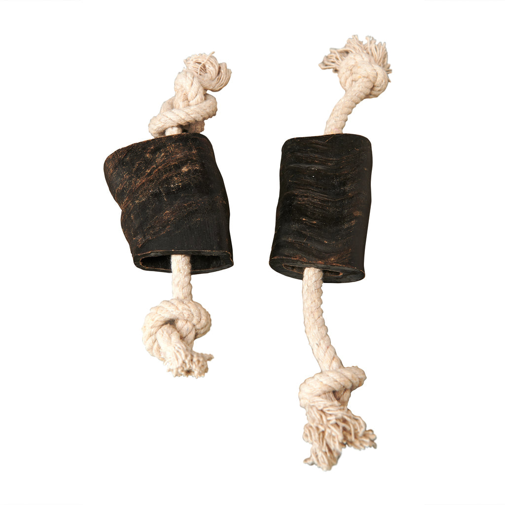 Water Buffalo Horn 14" Cotton Rope Tug Toy Dog Chews-2 Count-10 oz (WSP)